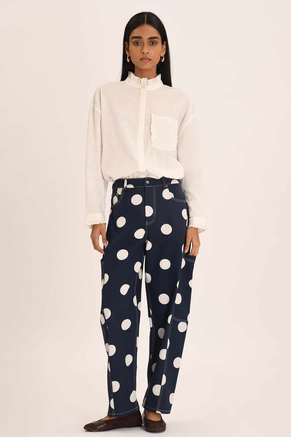 Zelie Pant Navy Polka – label - Main Image