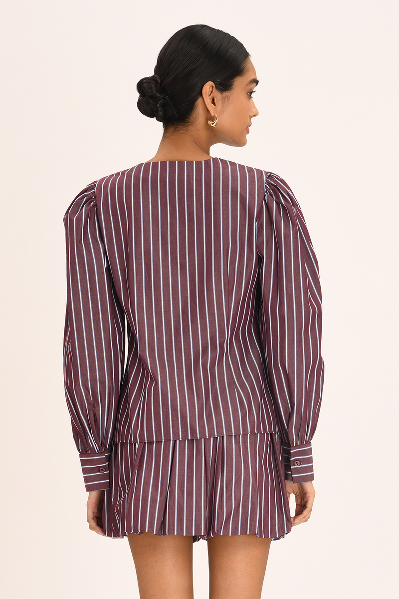 Ines Blouse - Merlot Stripe