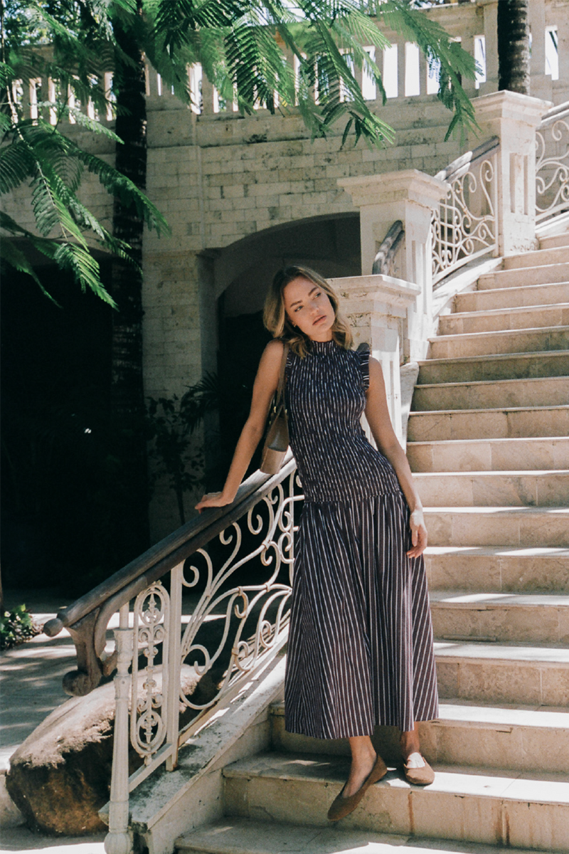 Gabrielle Dress - Merlot Stripe
