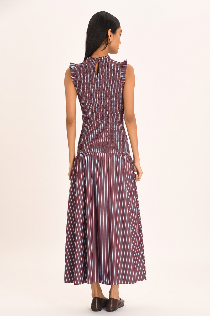 Gabrielle Dress - Merlot Stripe