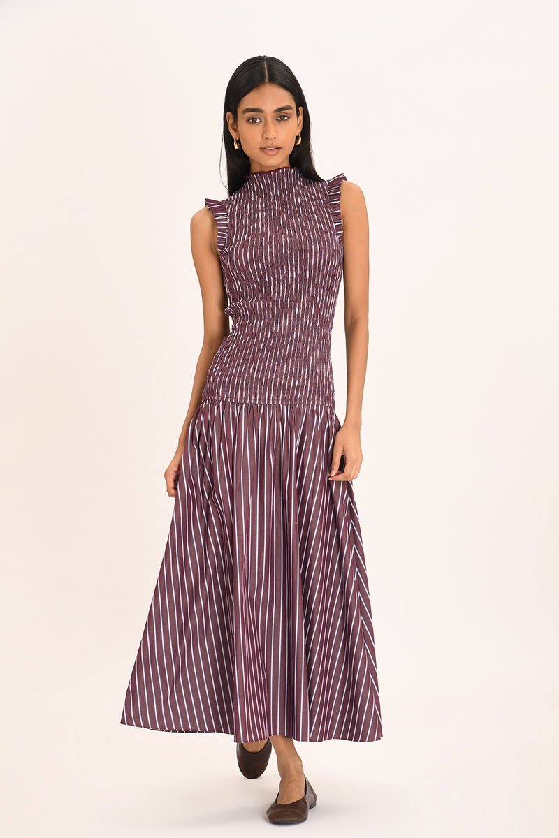 Gabrielle Dress - Merlot Stripe