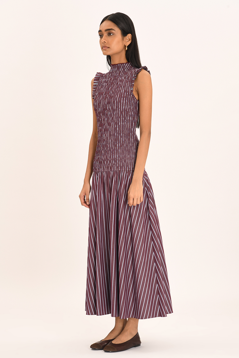 Gabrielle Dress - Merlot Stripe