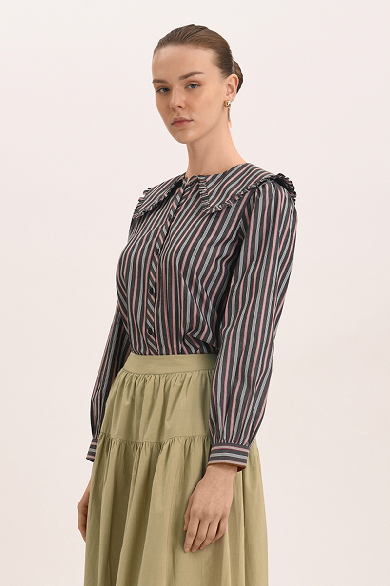 Mia Blouse - Liquorice Stripe