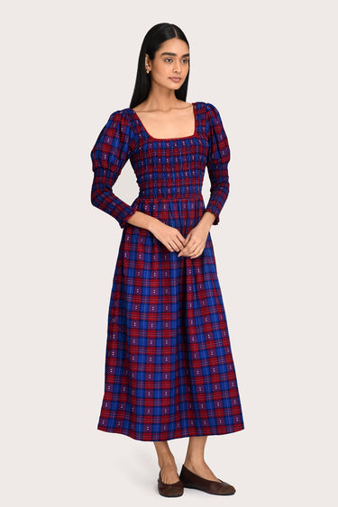 Selene Midi Dress - Bordeaux Check