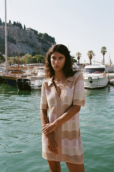 Alessa Pointelle Knit Mini Dress - Terre Stripe