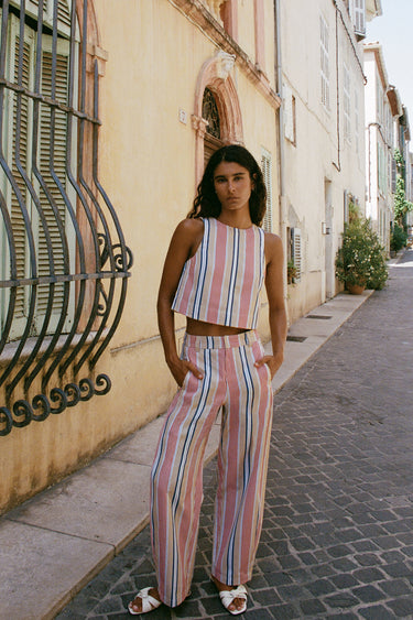 Alizee Barrel Leg Pant - Cassis stripe