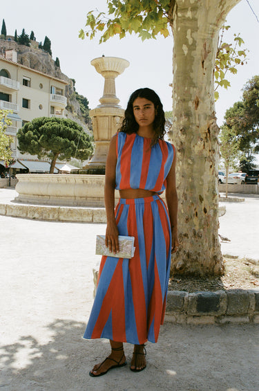 Maja Flared Midi Skirt - Cannes Stripe