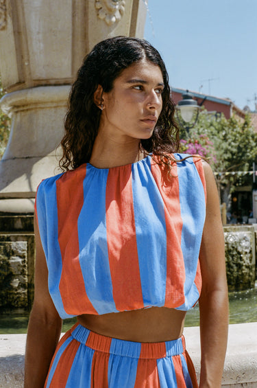 Elodie Gathered Top - Cannes Stripe