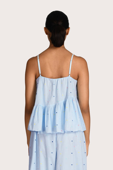 Fiorita Embroidered Tiered Cami - Blue Flicker