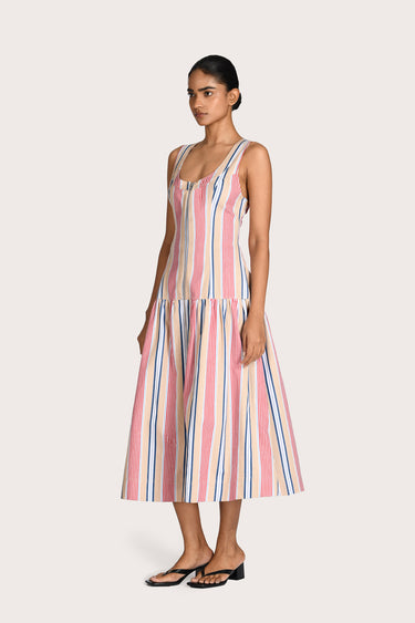 Fredrika Drop Waist Midi Dress - Cassis stripe