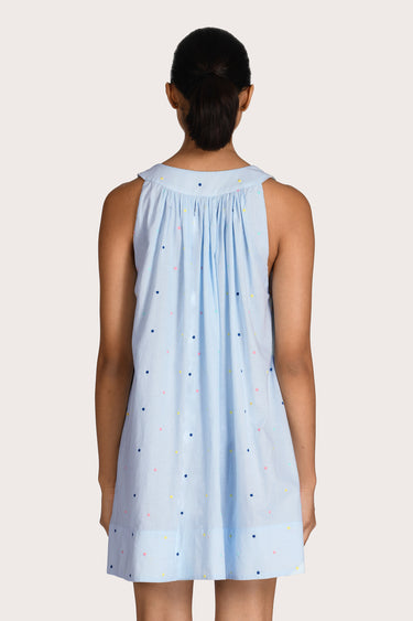 Lucille Embroidered Gathered Mini Dress - Blue Flicker