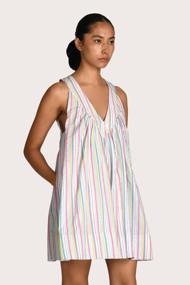 Lucille Gathered Mini Dress - Sorbet Stripe