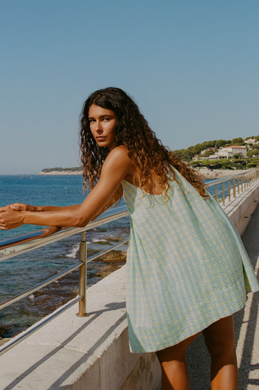 Lucille Mini Dress - Lemon Blue Check