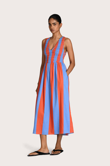 Marceline Smocked Midi Dress - Cannes Stripe