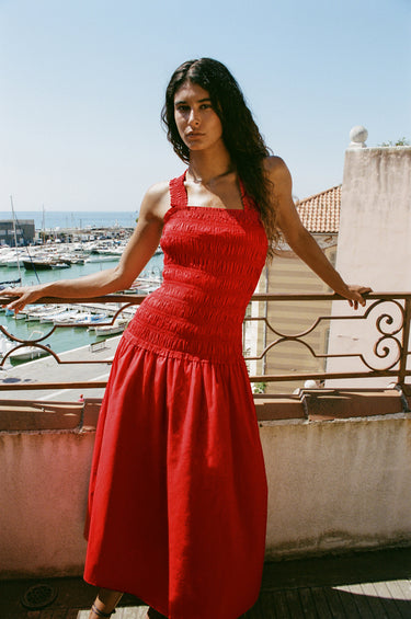 Rozalia Smocked Midi Dress - Poppy