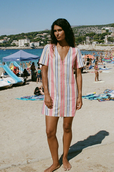 Serena V Neck Mini Dress - Cassis stripe
